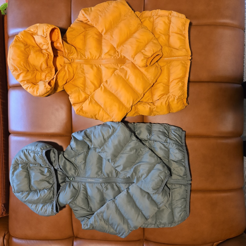 2 Size 4T Wonder Nation Puffer Jackets - Moss Green And Goldenrod